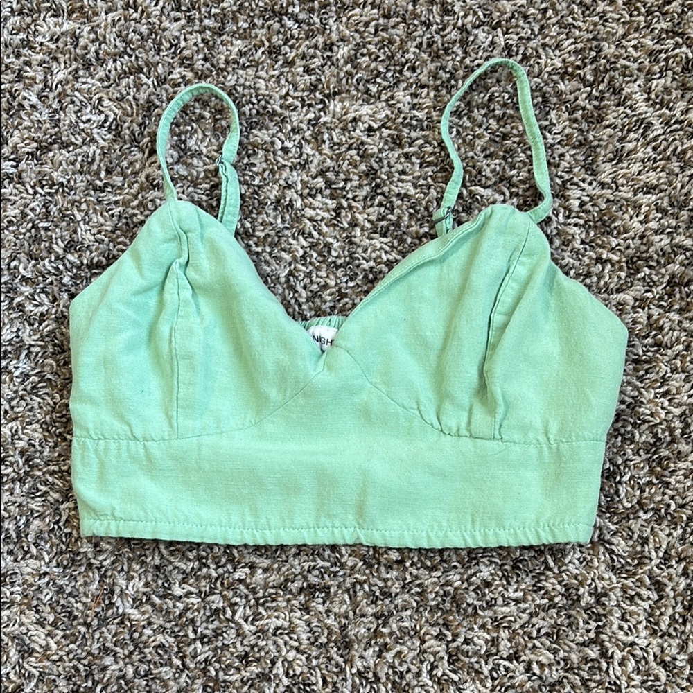 Midnight Sky Linen Blend Mint Green Crop Top